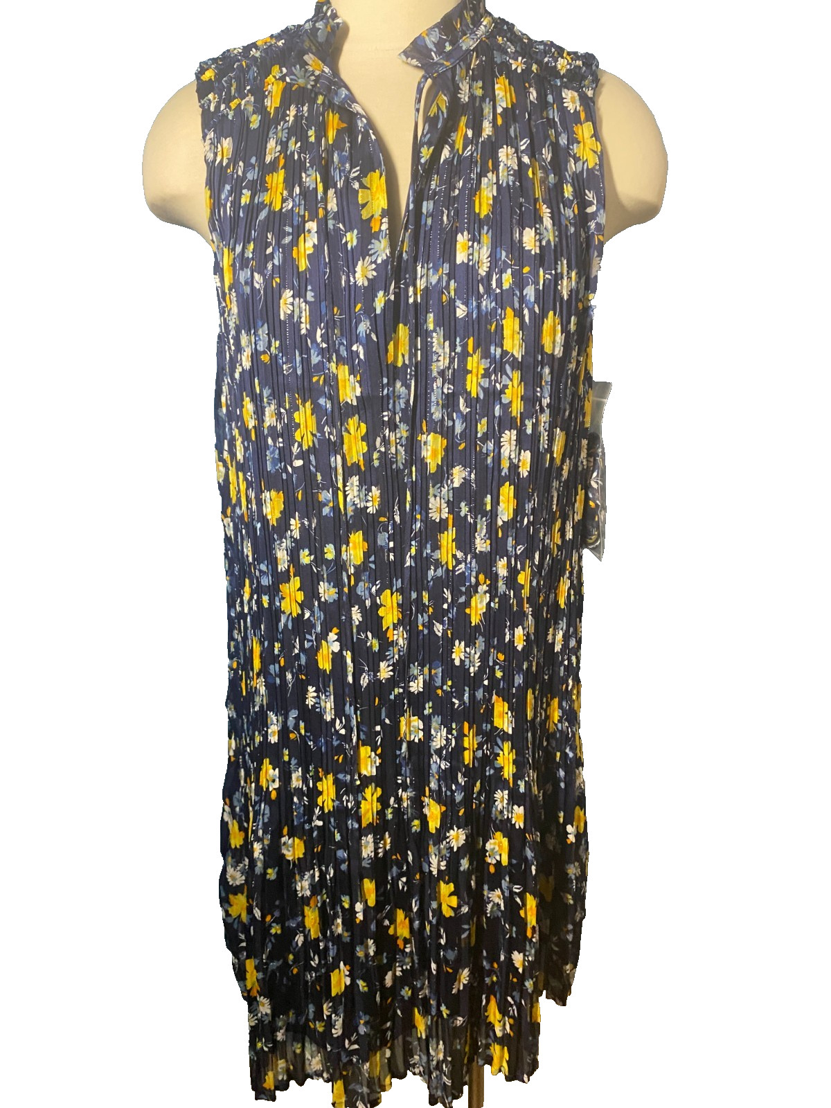 NEW Current Air Dress Women Small Shift Blue Floral Lined Pleated NWT