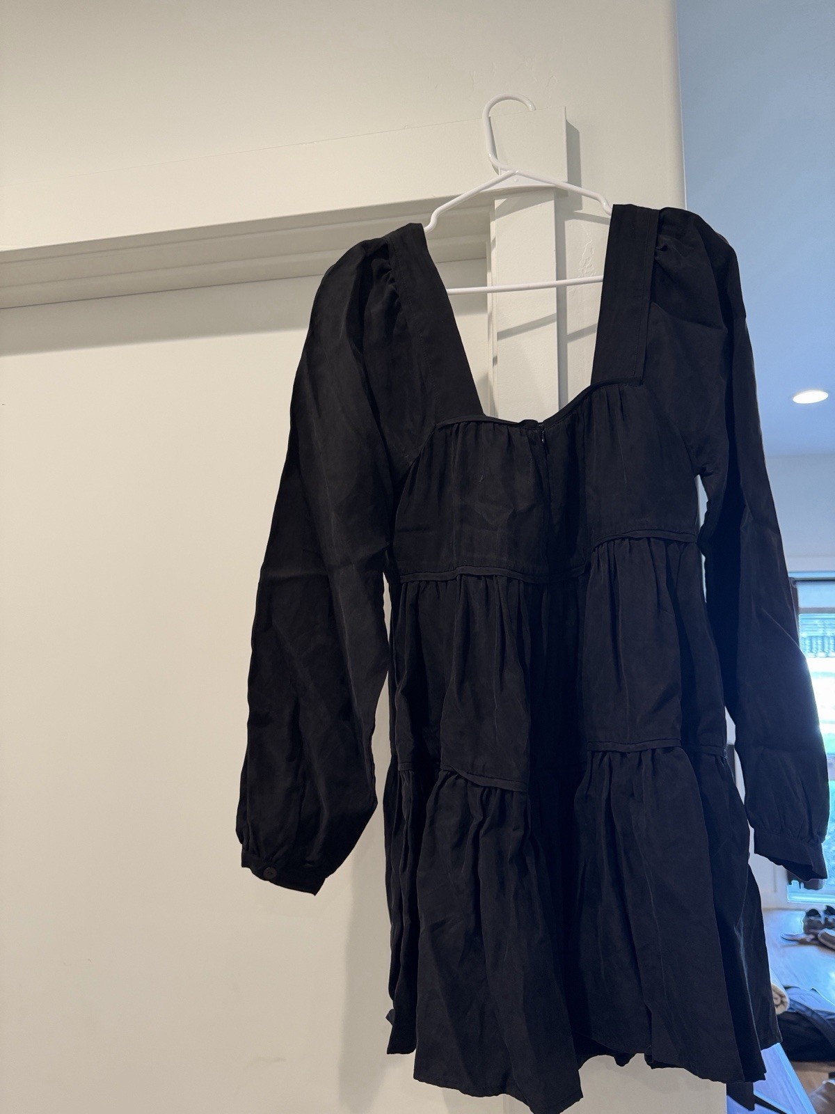 SANCIA Black Tiered Long Sleeve Square Neck Mini Dress Size S