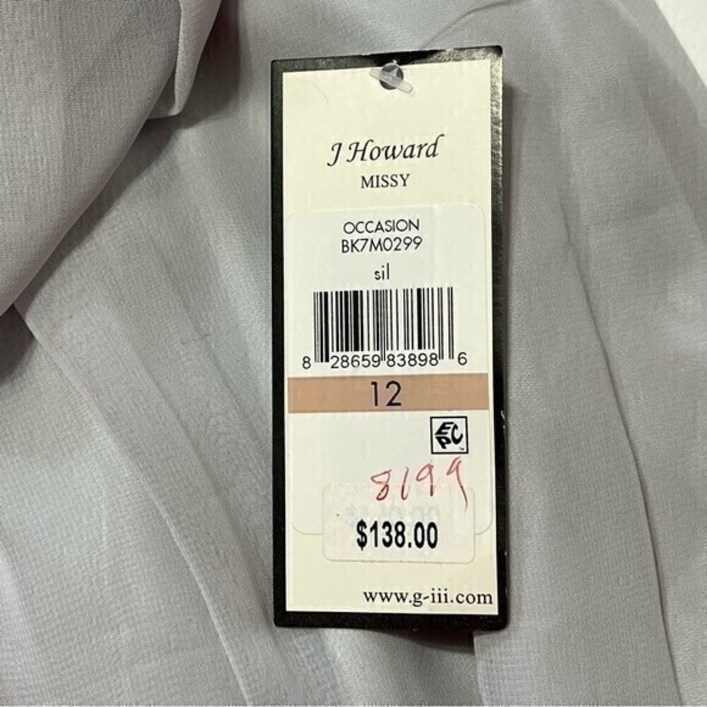 J Howard Silver Beaded Neckline Chiffon Overlay Lace Dress Size 12 NWT Flawed
