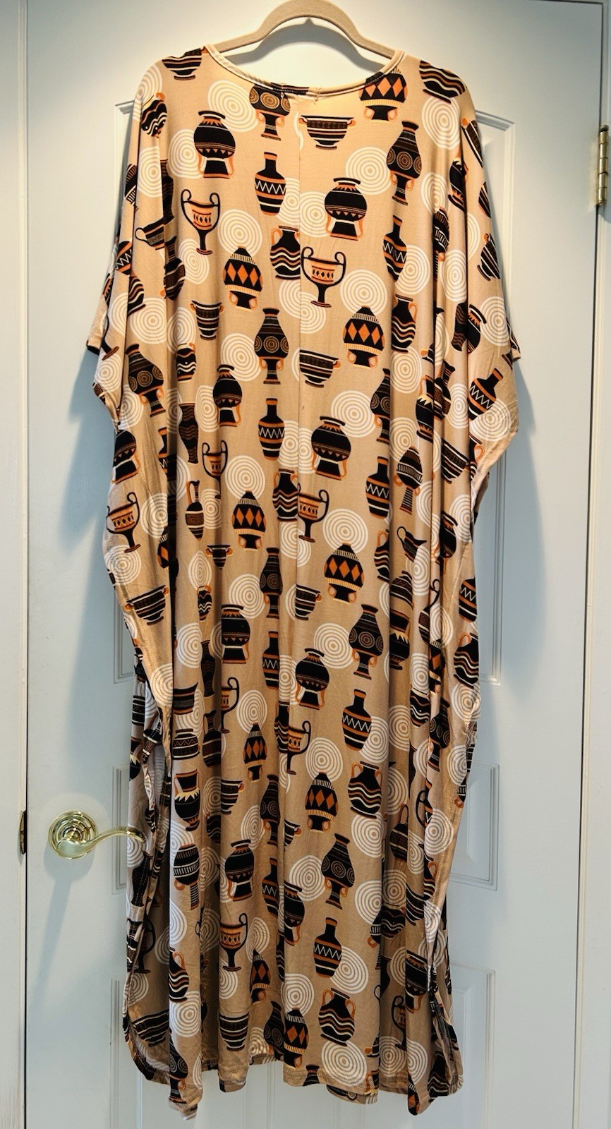 1X/2X/3X New Beige Black White Print Kaftan Knit Beach Cover Dress Nightgown