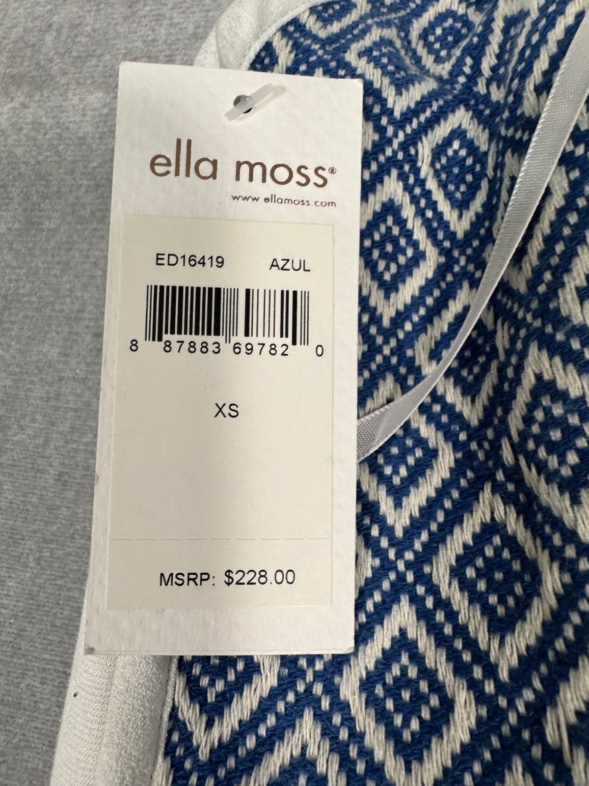 Ella Moss Blue White Diamond Print Strapless Dress S Fit & Flare Cotton Blend