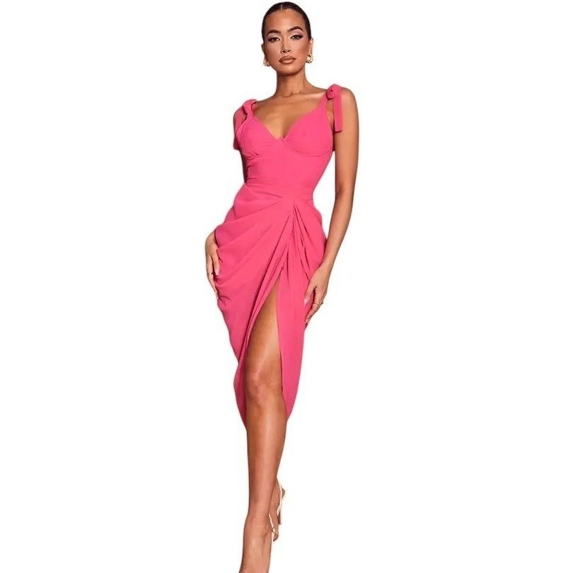 PrettyLittleThing Hot Pink Underwire Detail Draped Midi Dress Sz 8