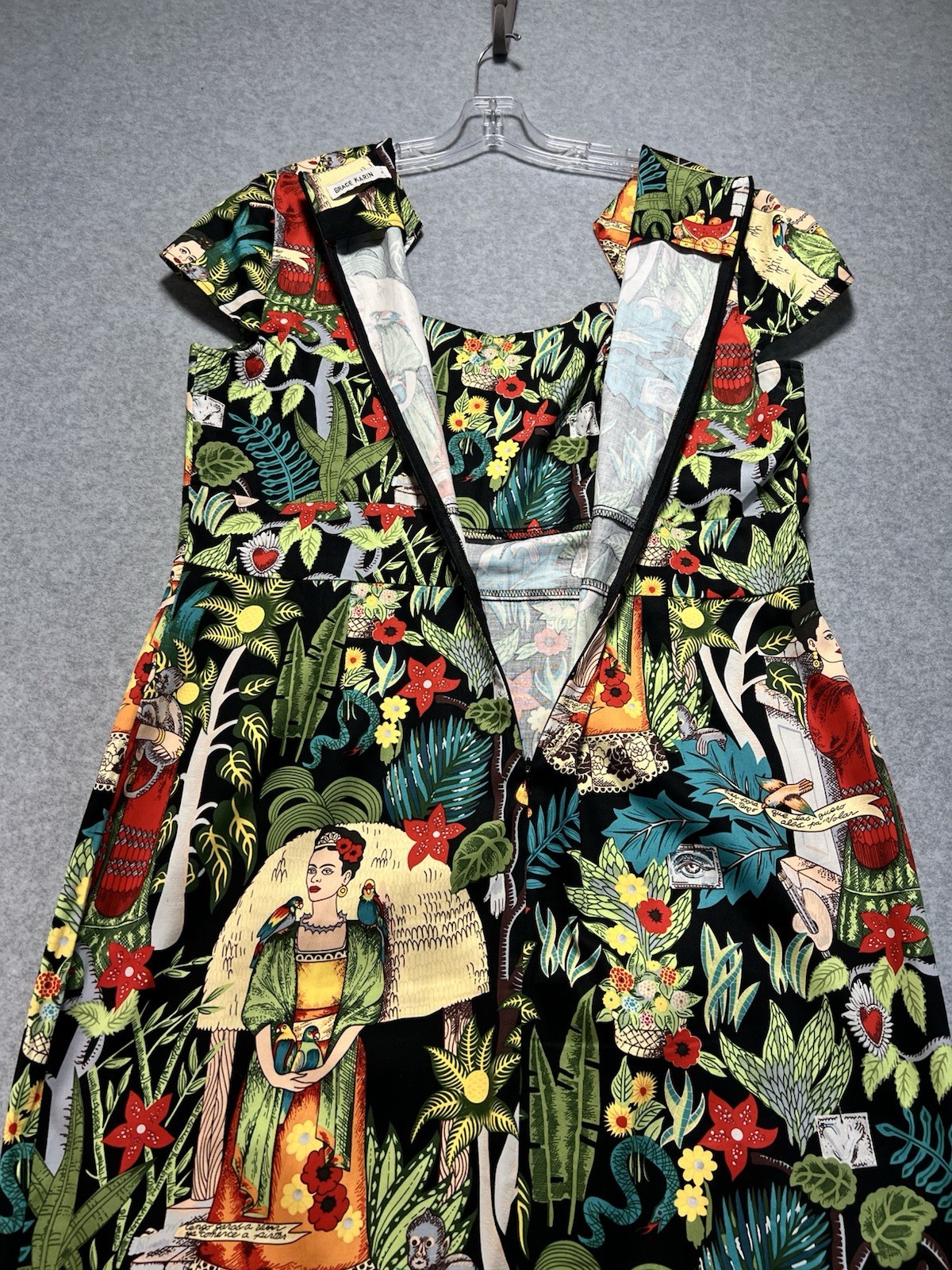Grace Karin Frida Kahlo Multicolor Jungle Cap Sleeve Dress Women’s Sz XL, Retro