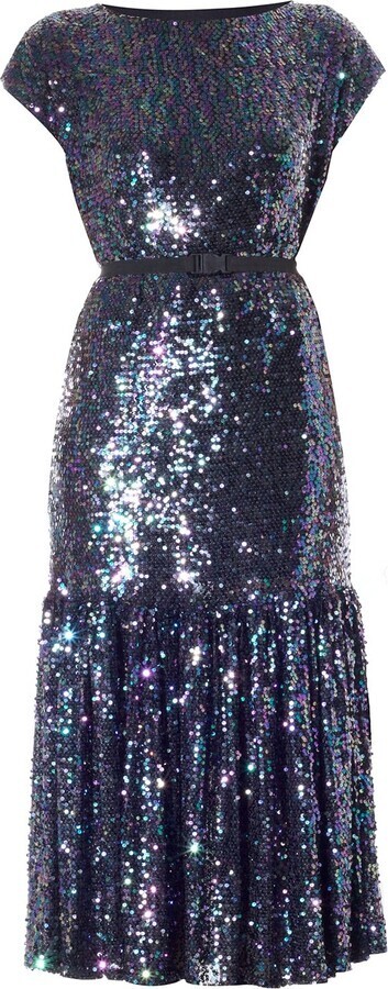 Wolf & Badger Meem Label Drop Waist Sequin Evening Party Midi Kate Dress M UK 14