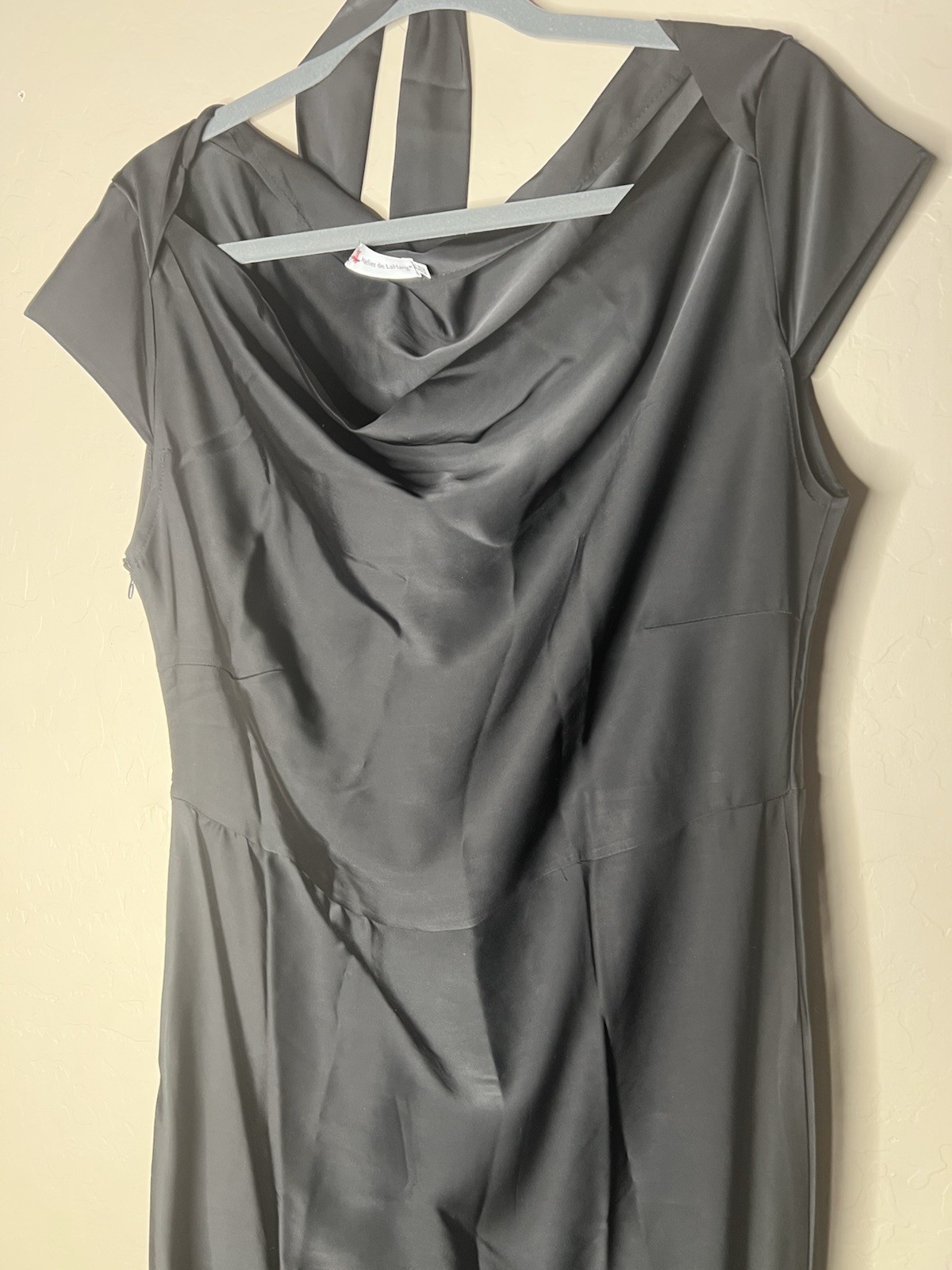 Atelier de LaHang Black Cowl Neck Short Sleeve Knee Length Tie Dress XXL