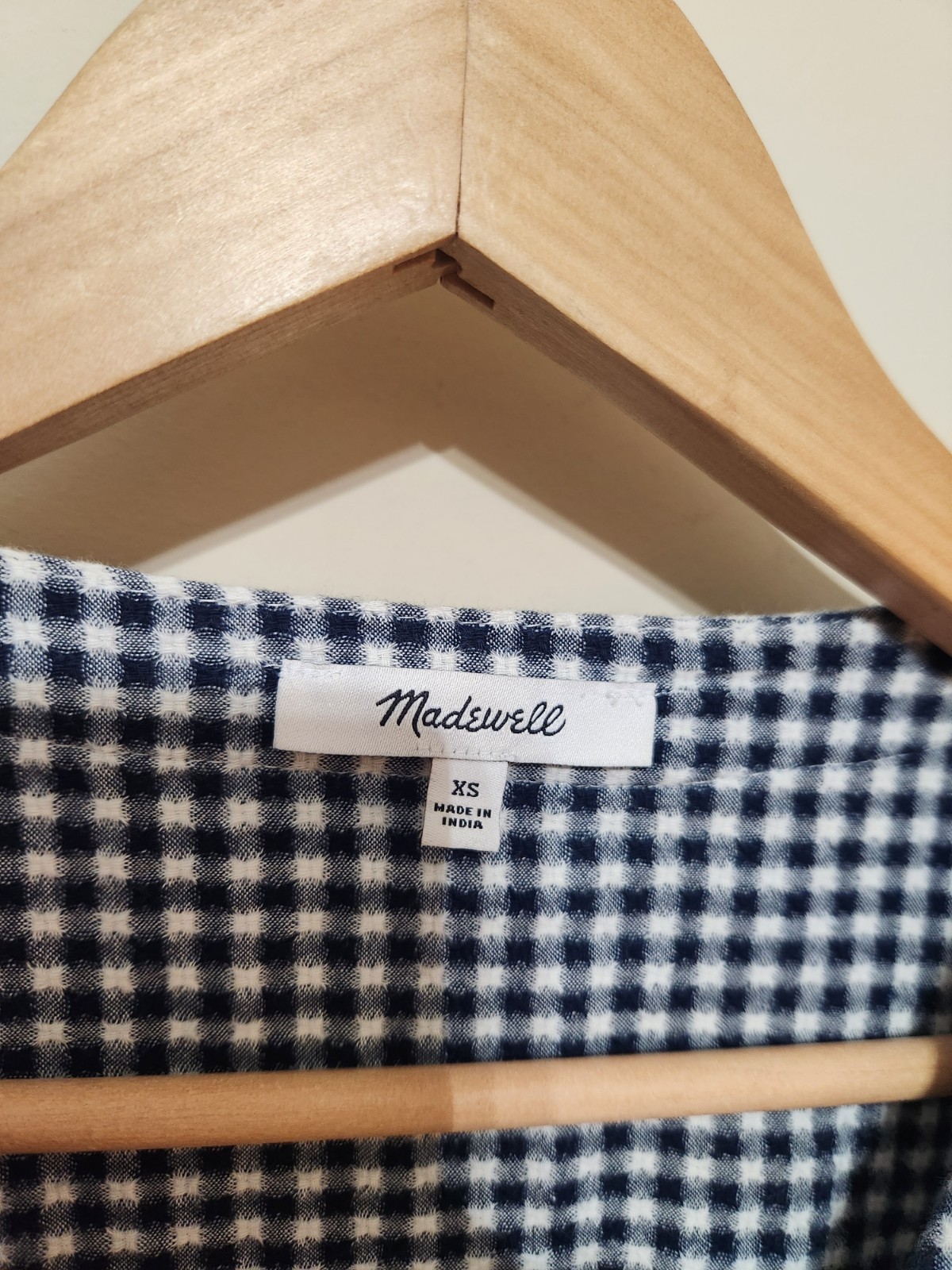 Madewell Gingham Tiered Mini Dress Blue White Cuff Sleeve Button Front XS