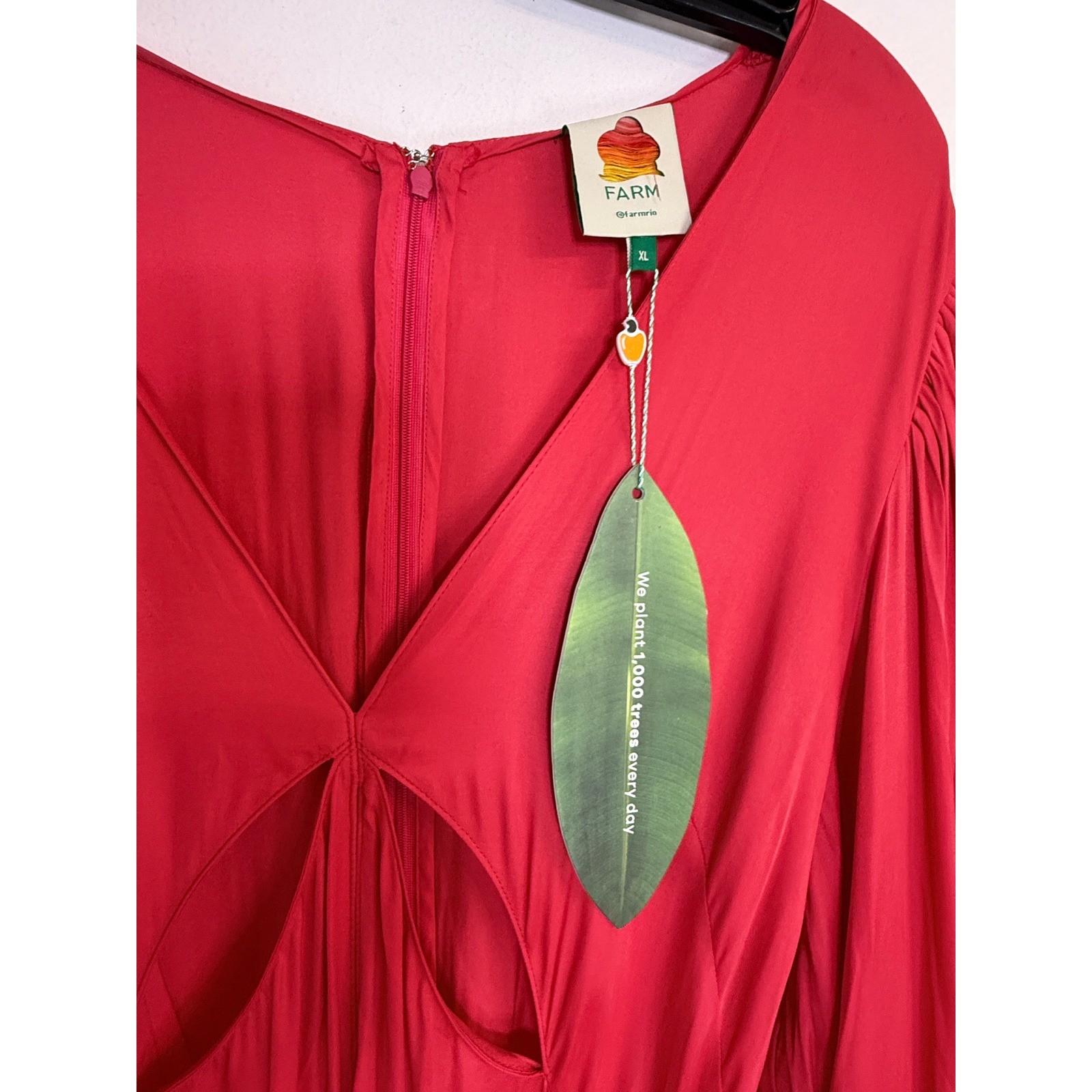 Farm Rio Red Cut Out Long Sleeve Maxi Dress XL Lenzing Ecovero Viscose New