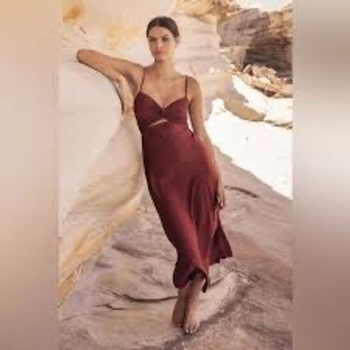 NEW Shona Joy Luxe Twist Front Sangria Midi Dress Size 2