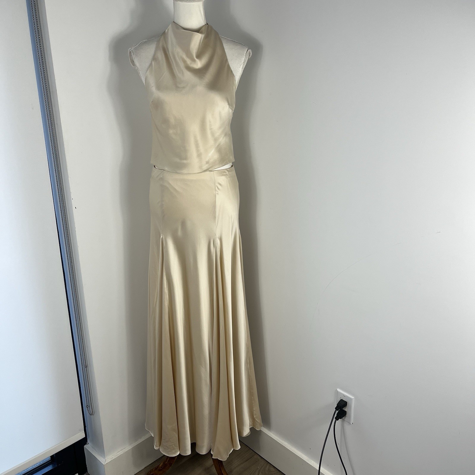 Reformation Sera Silk Two Piece set 6 Almond Ivory White Maxi Skirt Top $498