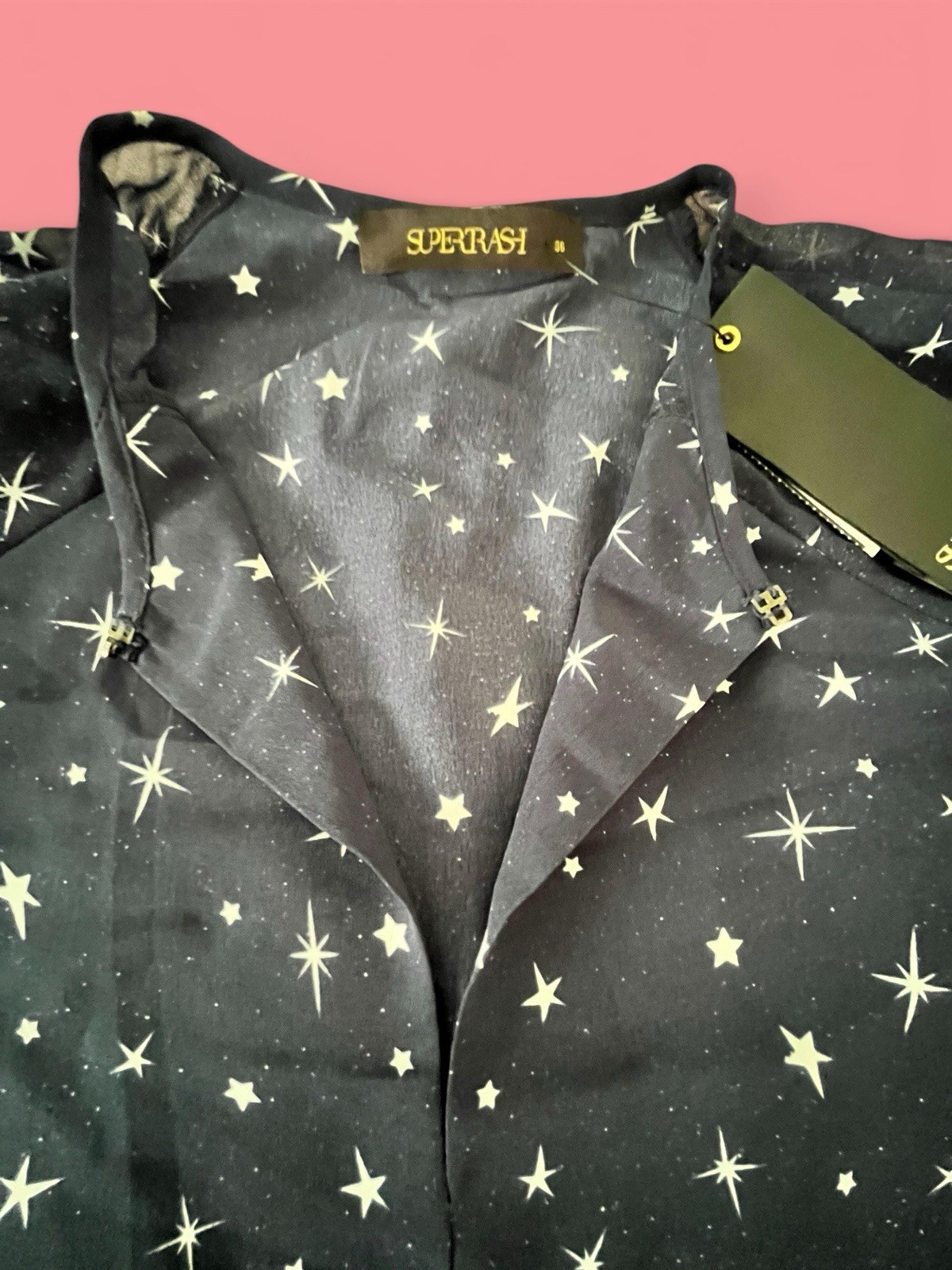 SUPERTRASH Sundress Celestial Navy/ Stars Long Sleeve Belted MSRP $176 S Med 36