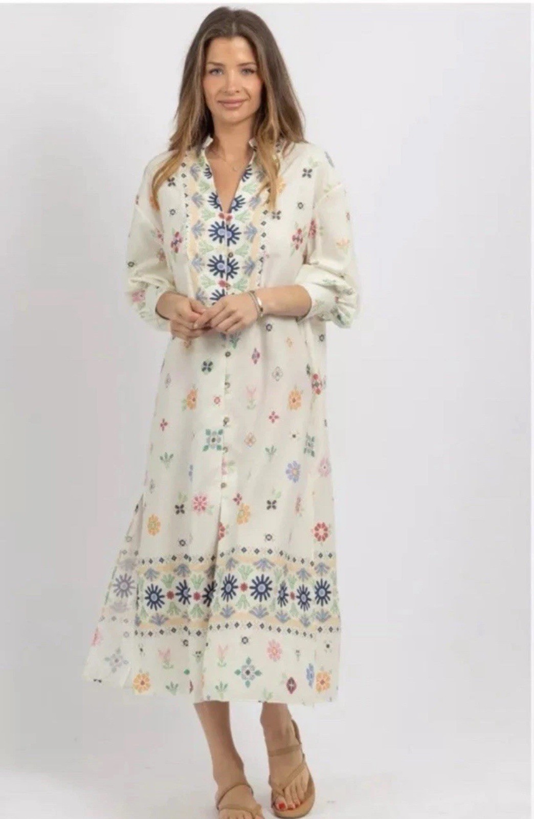 ZARA 2023. ECRU LINEN FLORAL PRINT TUNIC DRESS KAFTAN. 8038/456 SIZE M