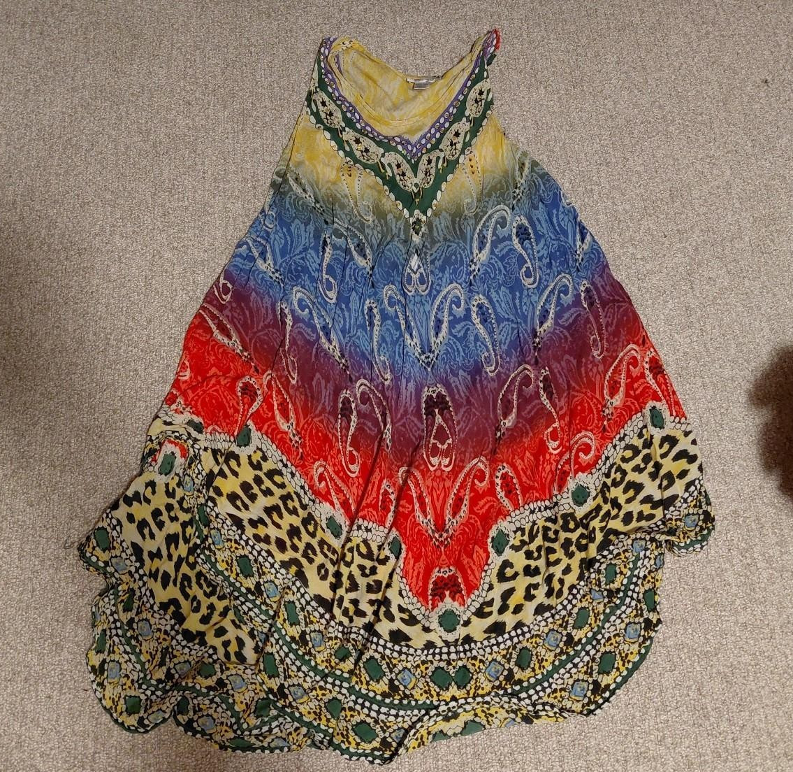 India Blue Womens Maxi Dress Multicolor Animal Print Rayon V-Neck Beaded OS