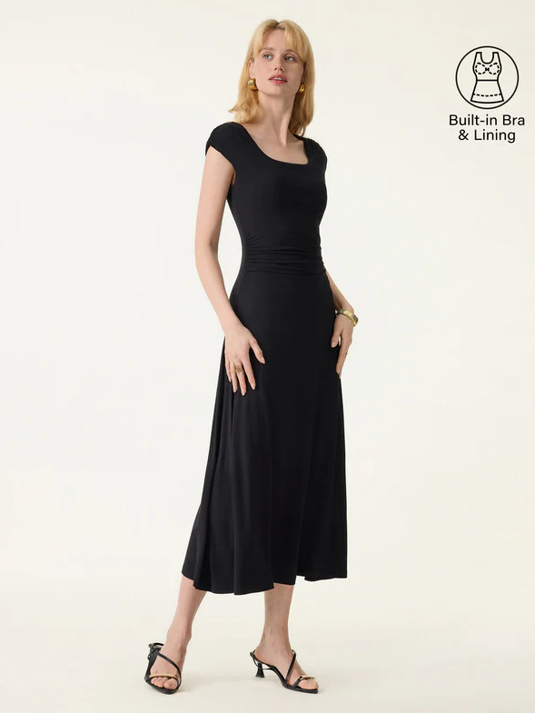OGL SkinKiss Cooling Square Neck Ruched Midi Bra Dress, Black (NEW)