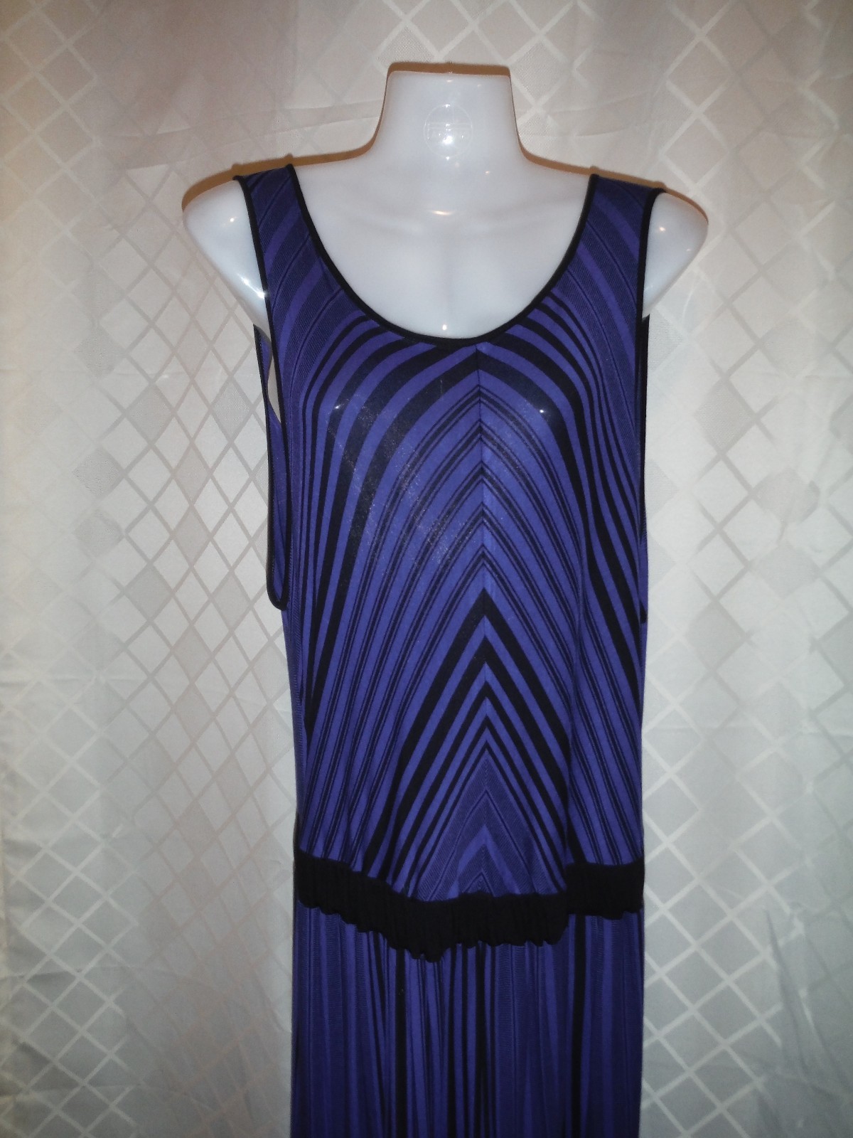 Sleeveless Maxi Dress MD Daisy Fuentes Blue Black Striped 96% rayon 4% spandex