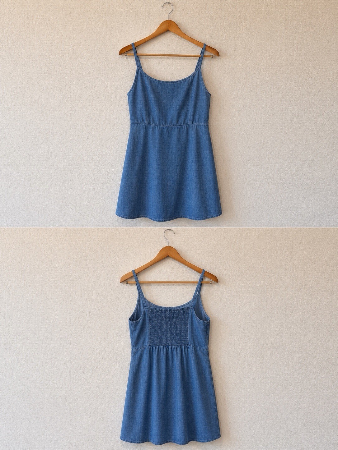 Old Navy Blue Denim Smocked Mini Sundress Square Neck Strappy Sleeveless L