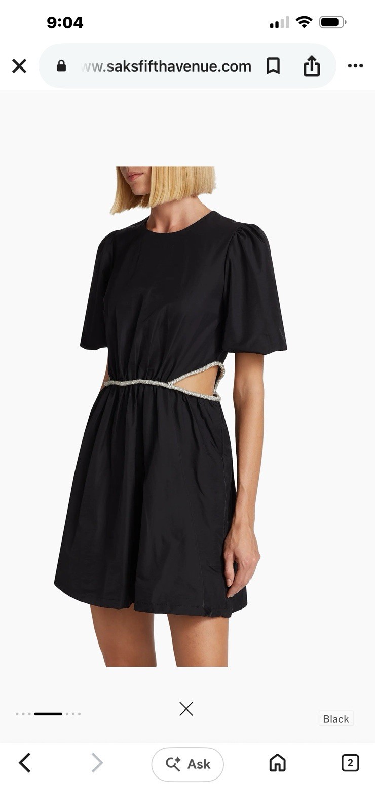 WAYF, Black Dress, Short Sleeve, Sparkle Side Cut Outs, L (fits like M), NWT