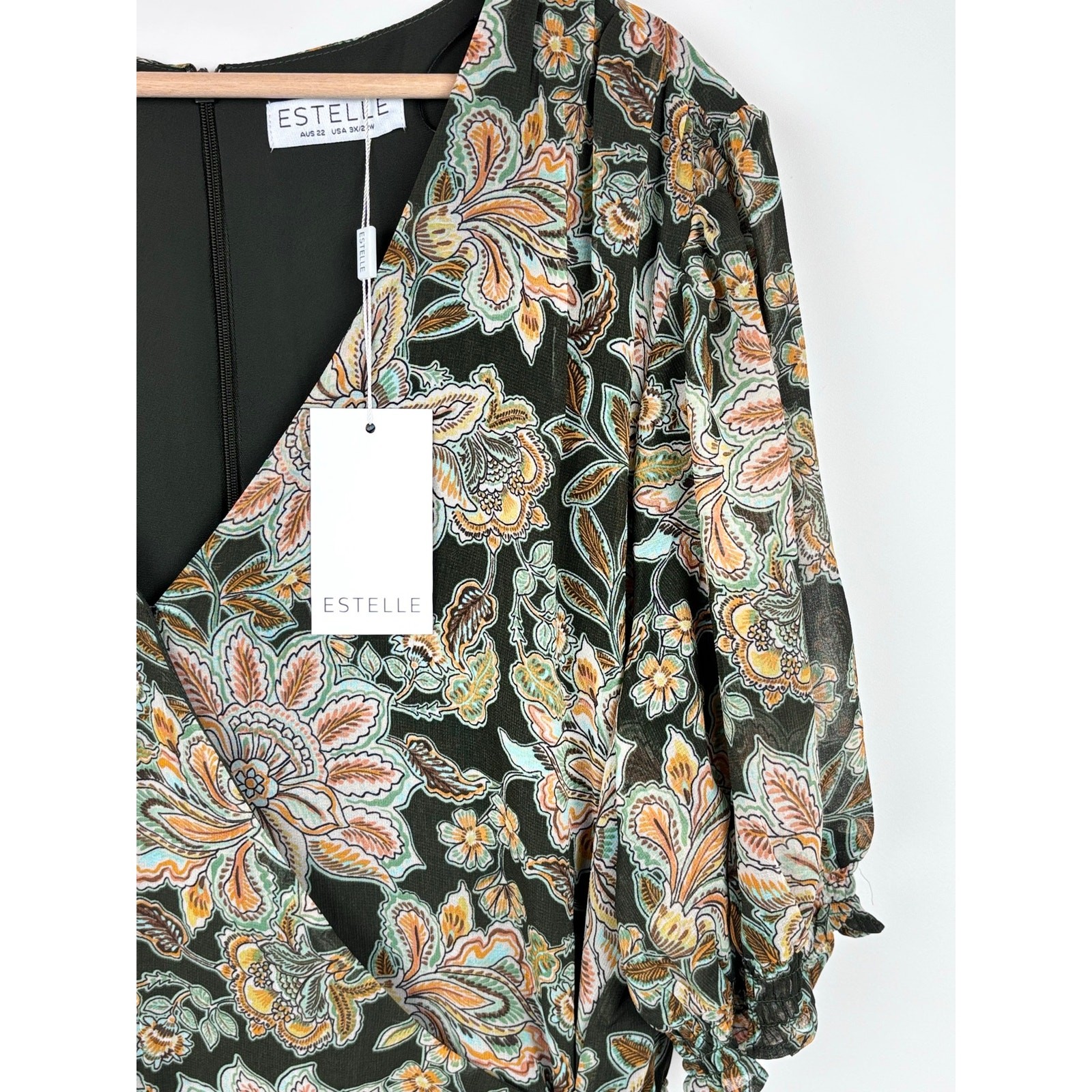 Estelle Plus Size Floral Wrap Midi Dress 3X NWT Black Paisley Chiffon