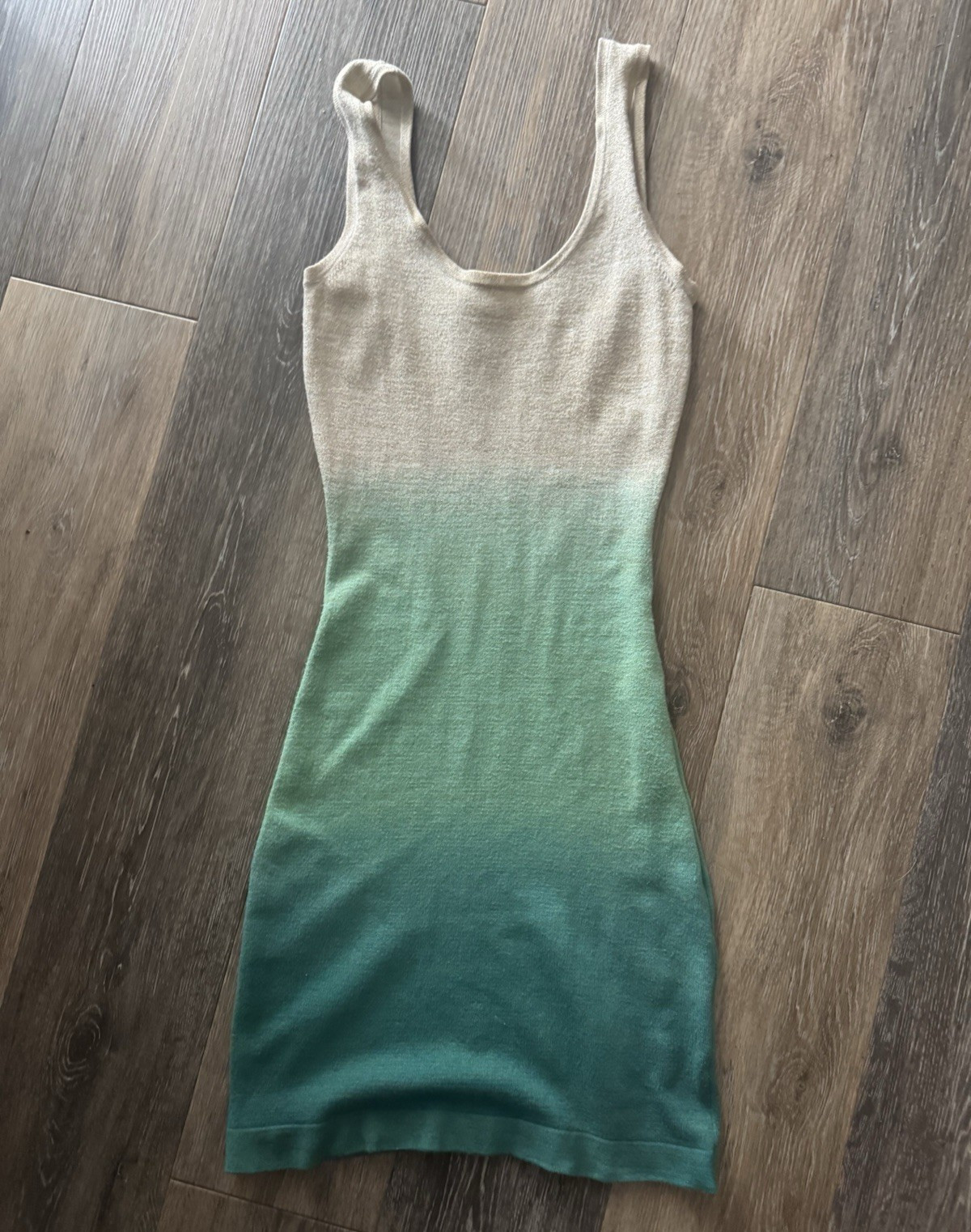 Marciano Bodycon Ombre Knit Dress Scoop Neck Shimmer S Knee Beige Green