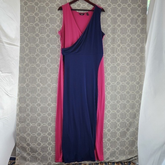EUC Du Jour Sleeveless Color-Blocked Wrap Slip Maxi Dress Size L 0286