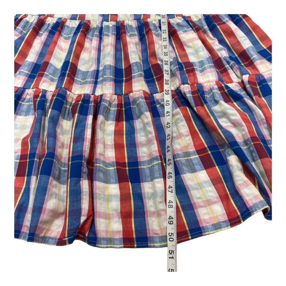 Peyton & Parker Sundress Red Blue Plaid Tiered Midi Tie Waist Patriotic Summer