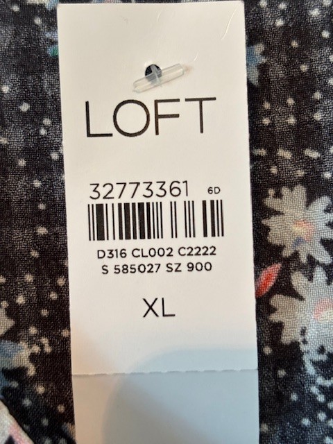 NWT LOFT Pearl Print Black Floral Puff Sleeve Midi Dress Size XL