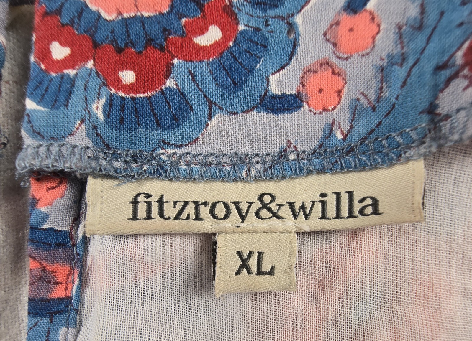 Fitzroy & Willa Puff Sleeve Midi Shift Dress Floral Boho Lined 100% Cotton XL