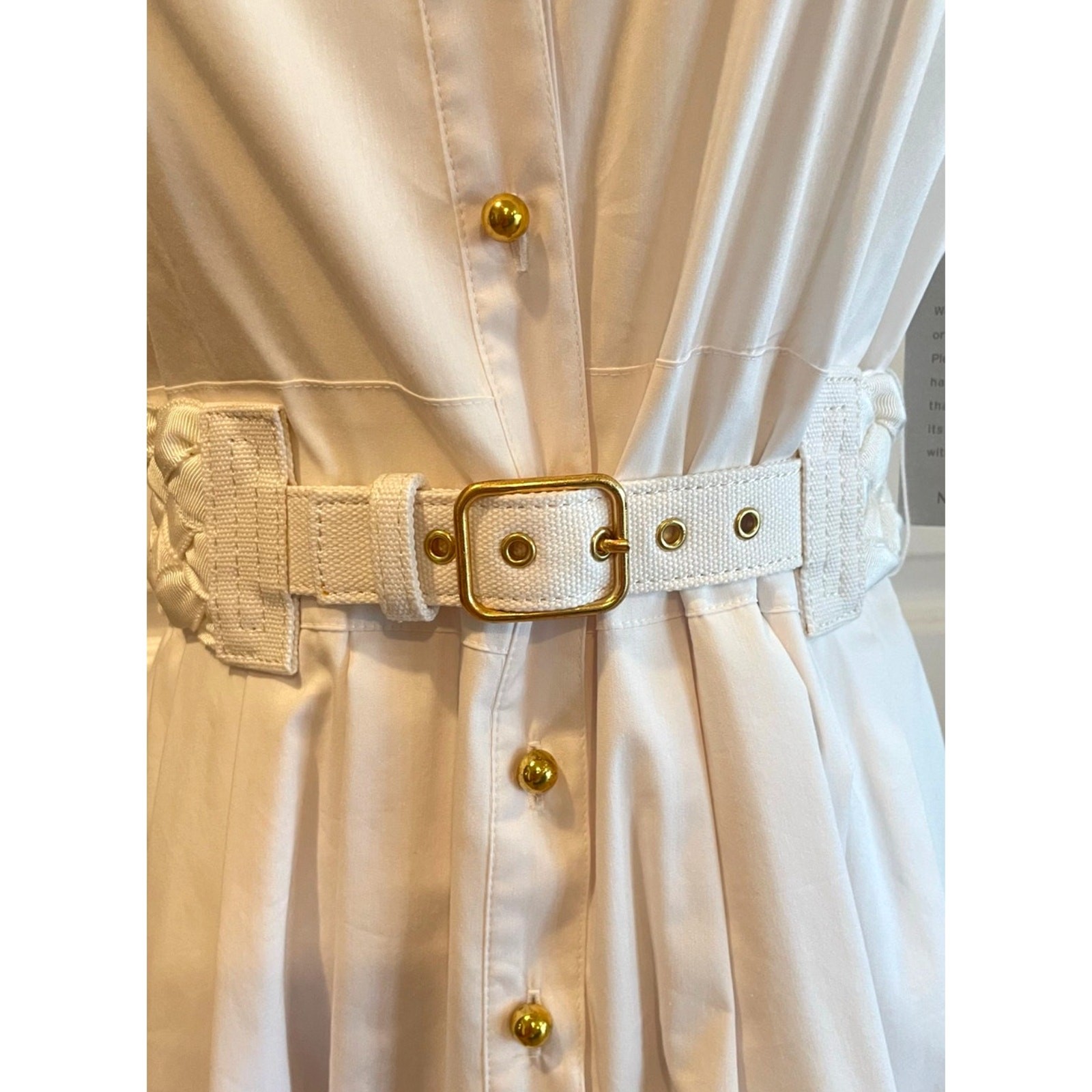 Chetta B White Cotton Blend Sleeveless Belted Midi Shirt Dress Coquette Size 6