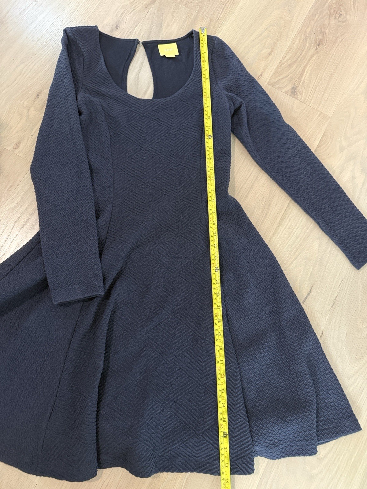 Maeve Navy Solid Scoop Neck Long Sleeve Knit Stretch Fit & Flare Dress M
