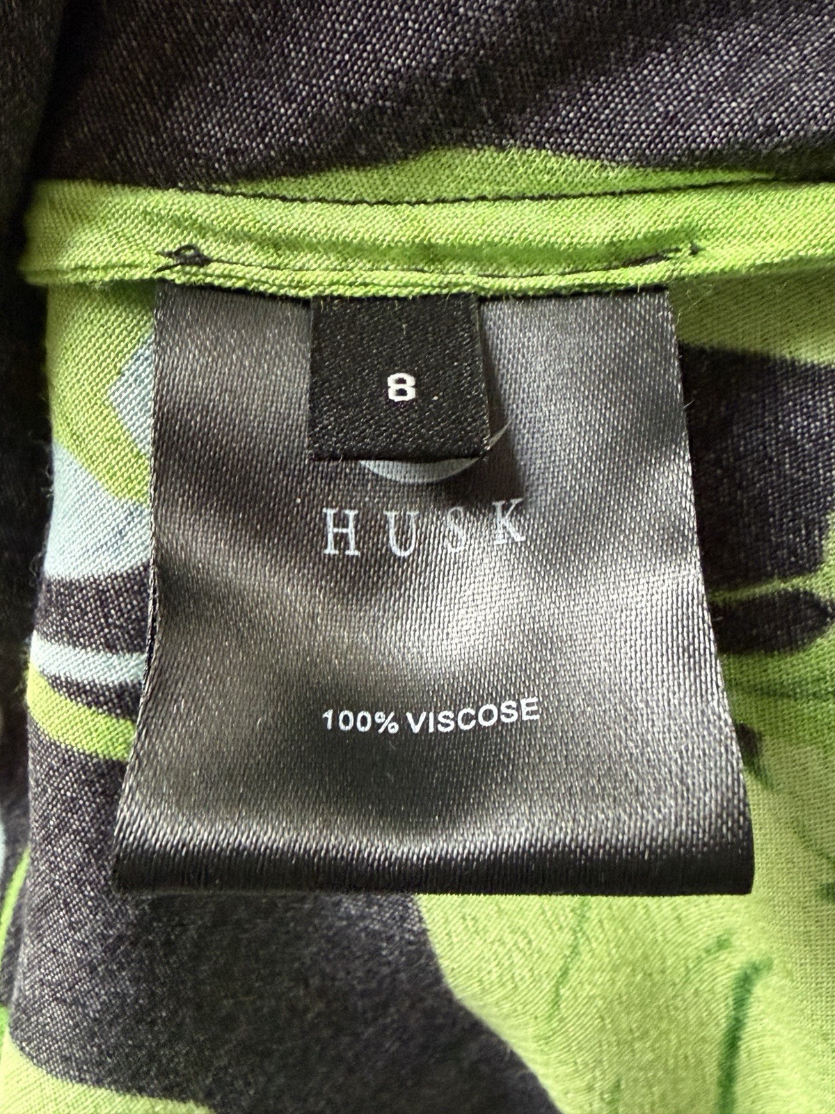 Husk Maxi Dress Green Black Leaf Rare Print Long Sleeve Pussy Bow Size AU 8 S