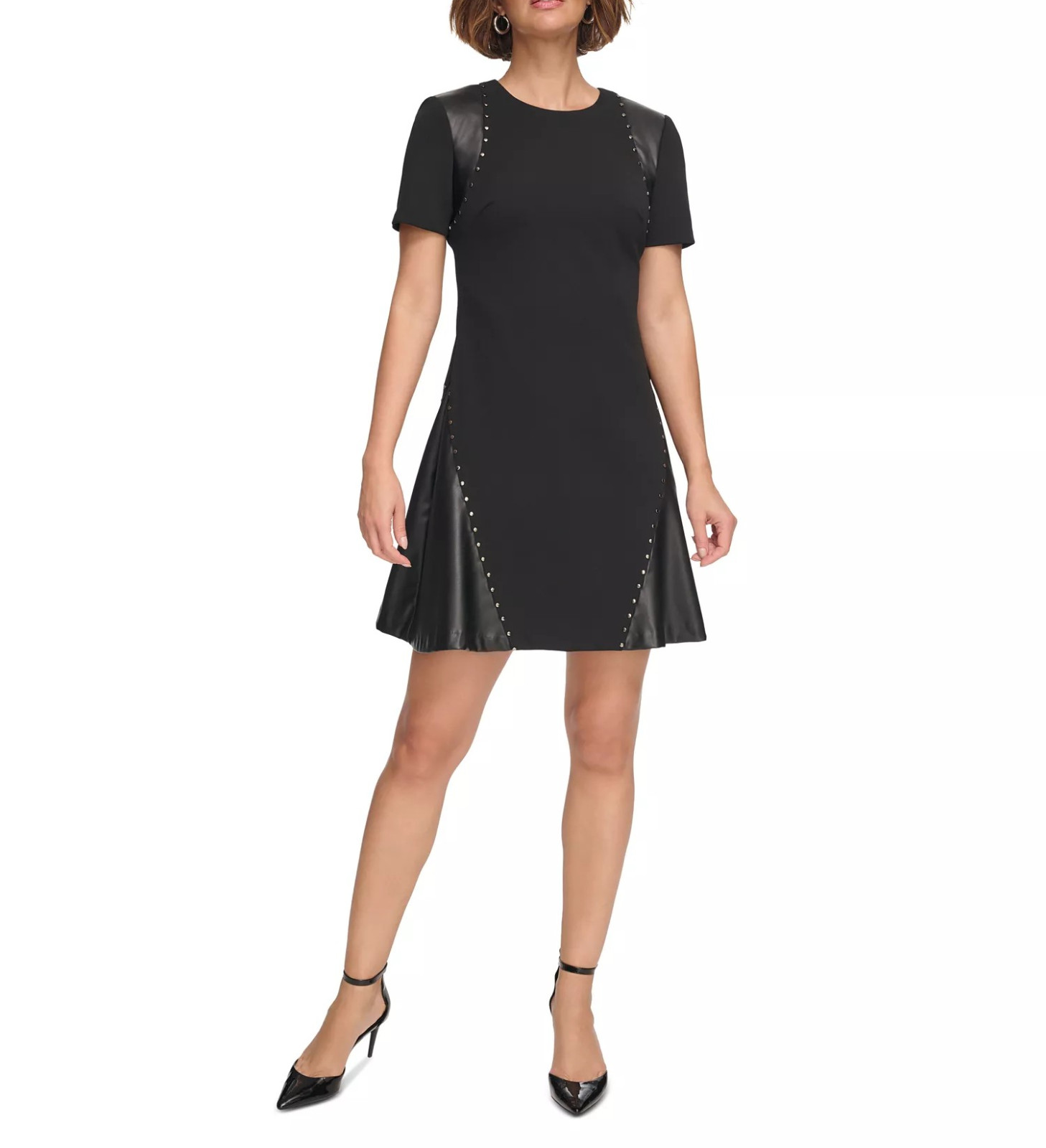 DKNY Women’s Studded Mixed-Media Fit & Flare Dress MSRP $139