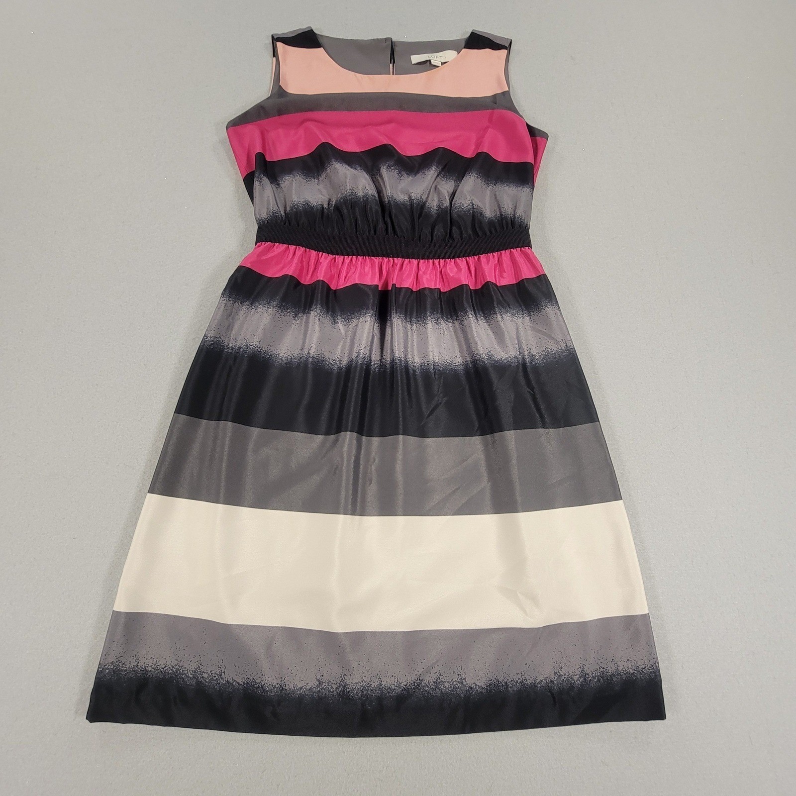 LOFT Sleeveless Fit & Flare Stripe Dress Pink Gray Black Colorblock XXS Petite