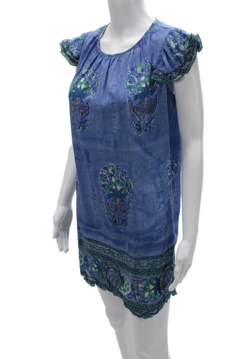 Bell Women Shift Floral Blue Short Sleeve Round Neck Dress Size S