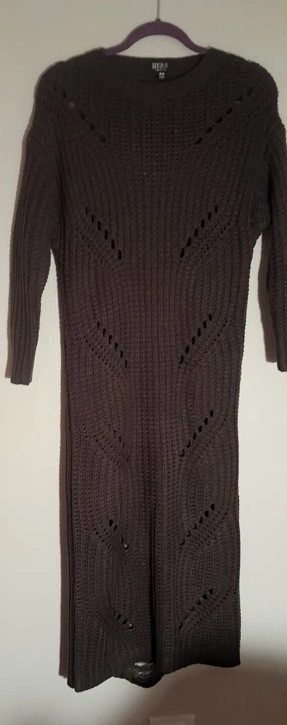 NWT Hera Collection Long Sleeve Chunky Knit Shredded Sweater Dress S/M Green