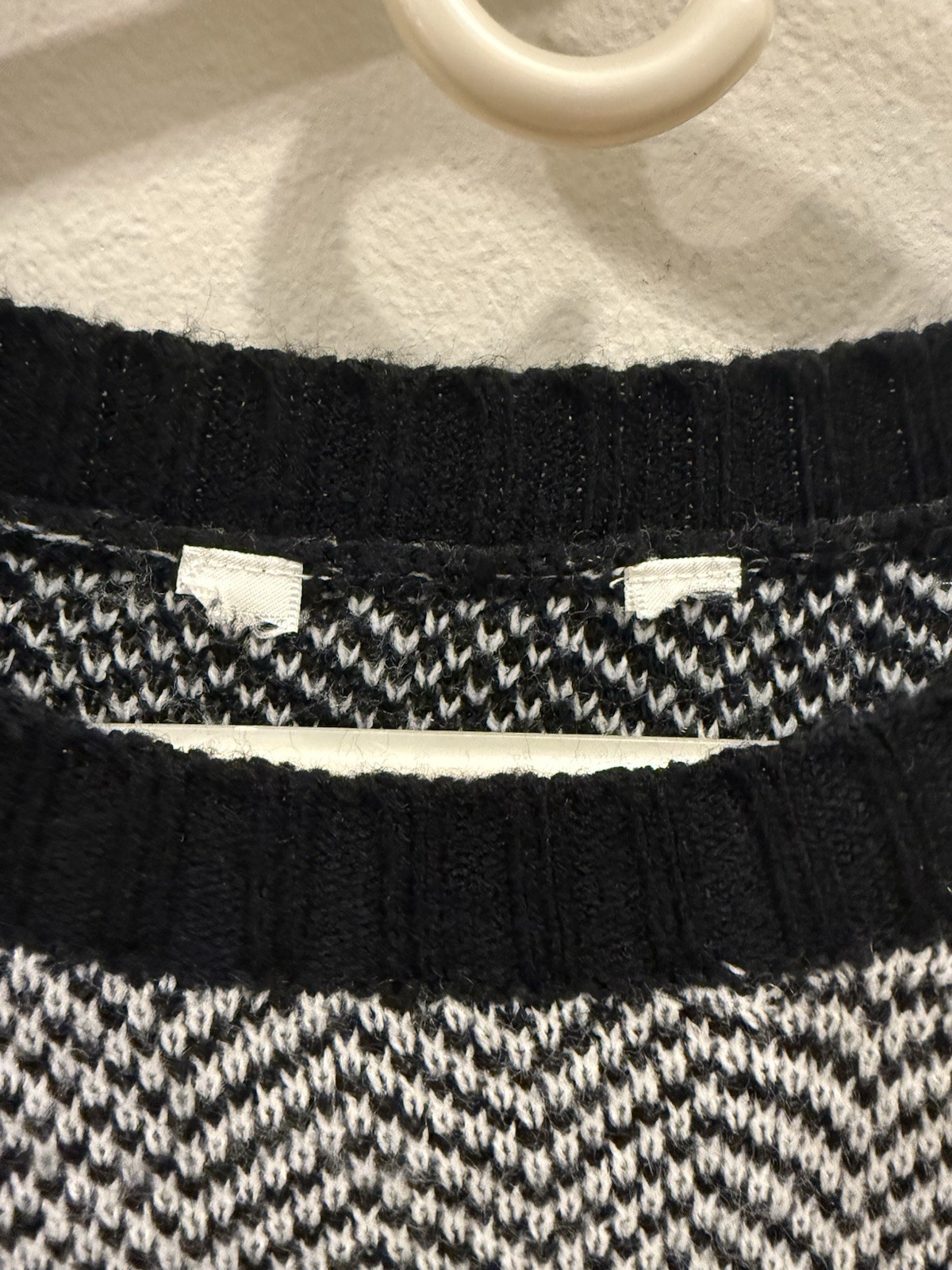 Soft Black White Chevron Knit Sweater Dress Cozy Stretch 3/4 Sleeve Size M