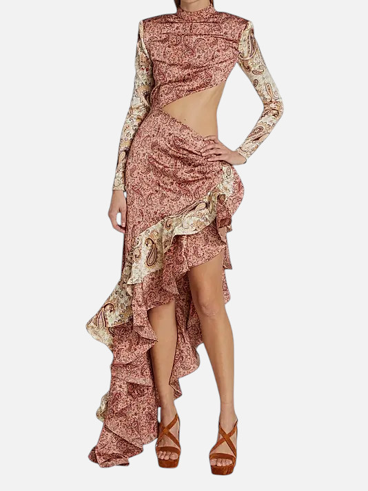 Bronx And Banco Women’s Pink Nadia Silk Asymmetric Cut-Out Gown Dress Size XS