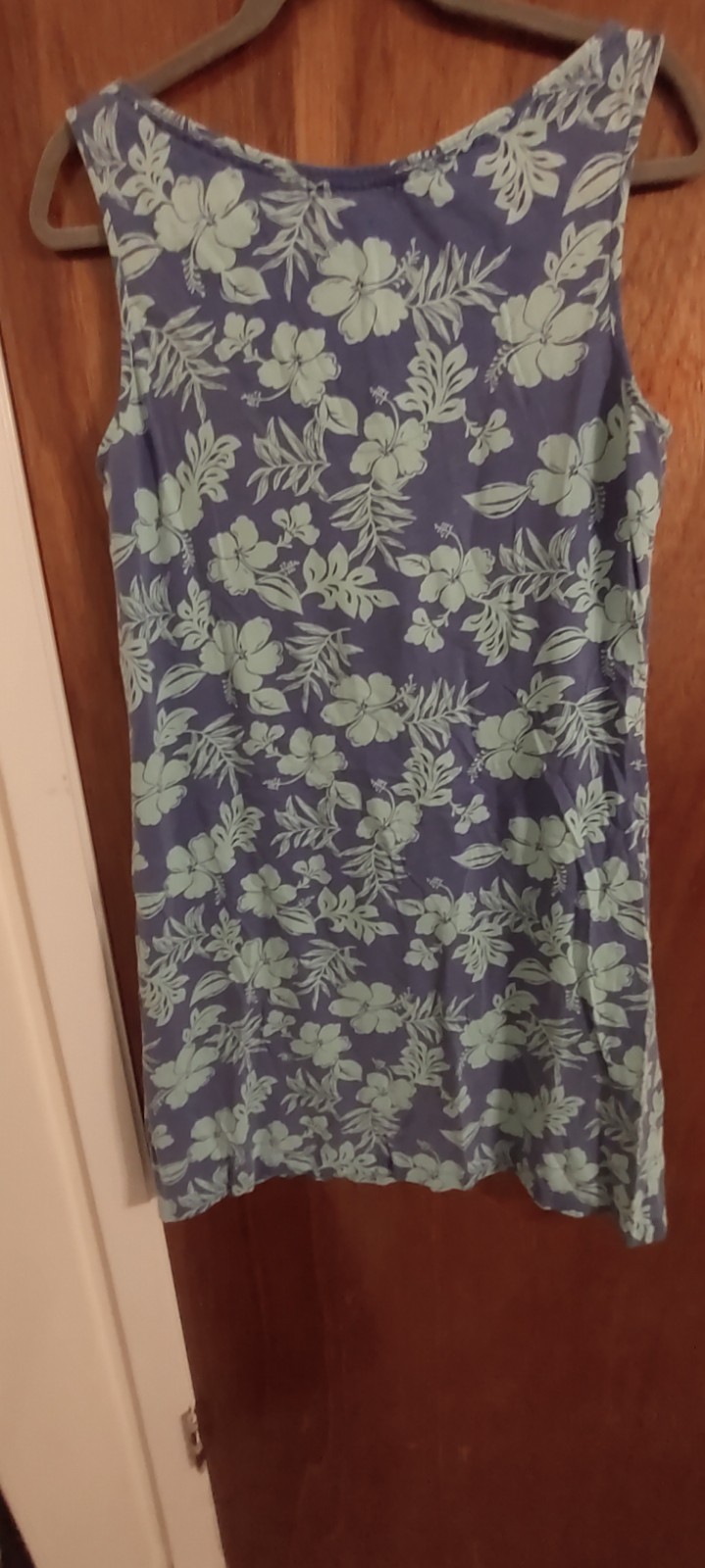 CARIBBEAN JOE Blue Tone On Tone Tropical Flower Print Sleeveless Neck Dress Sz M