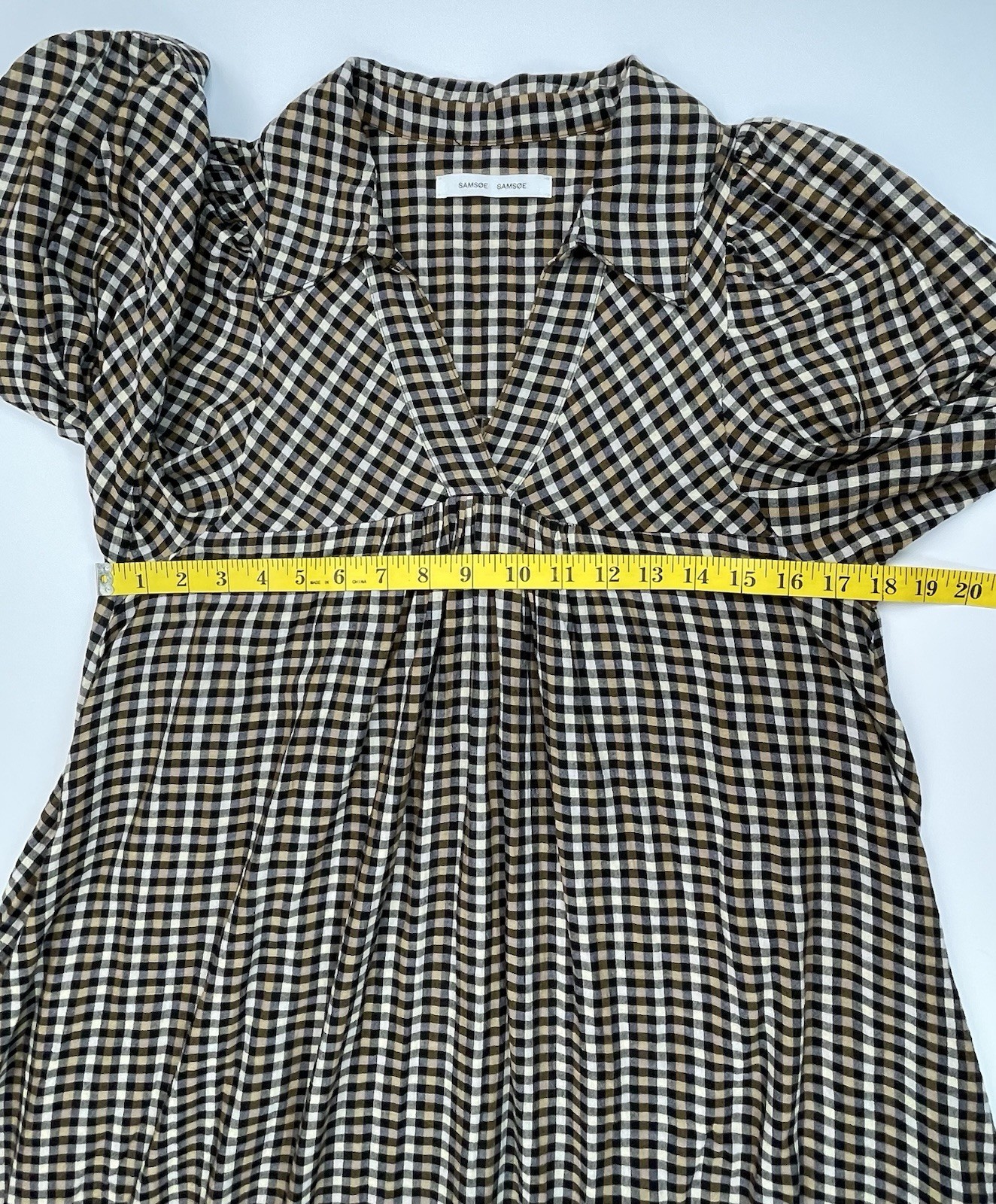 Samsoe Samsoe Opal Plaid Midi Dress Womens S Brown Gingham Cotton Collared