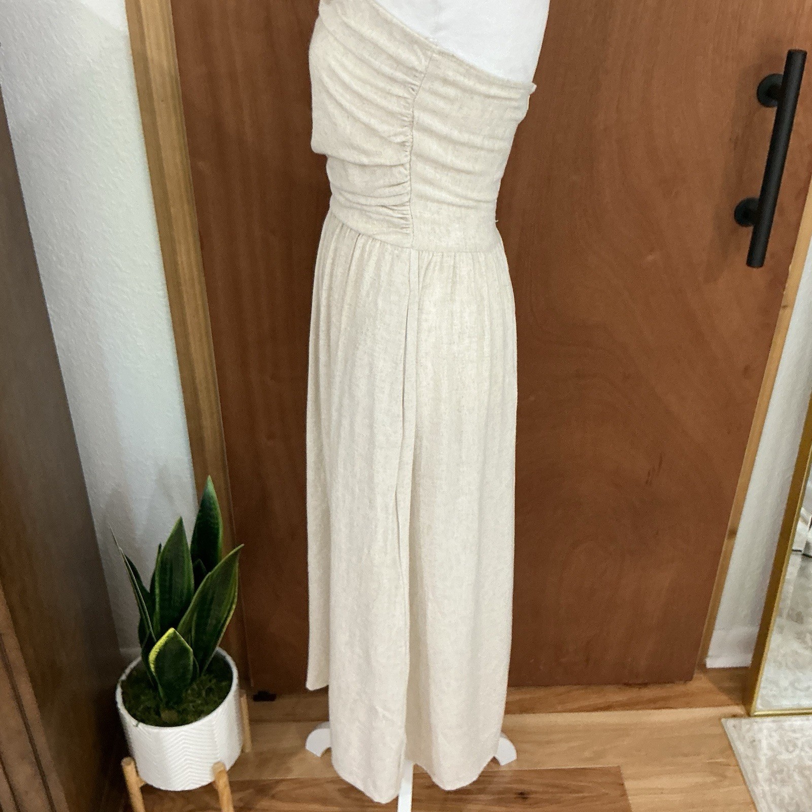 Linen Blend Midi Strapless Dress Pockets Sz S NWT Windsor Capsule Minimalist
