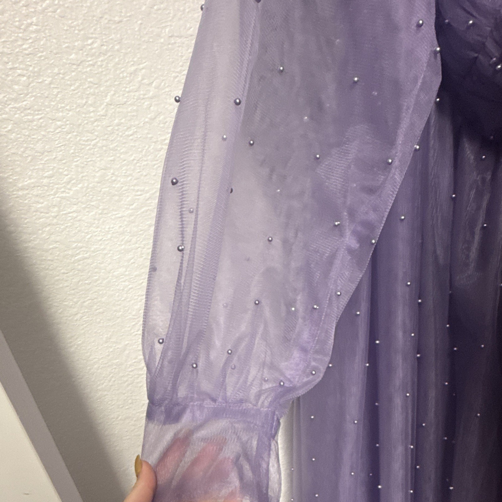 Lavender Molisa Women Pearl Tulle Maternity Dress Puffy Sleeves Off Shoulder