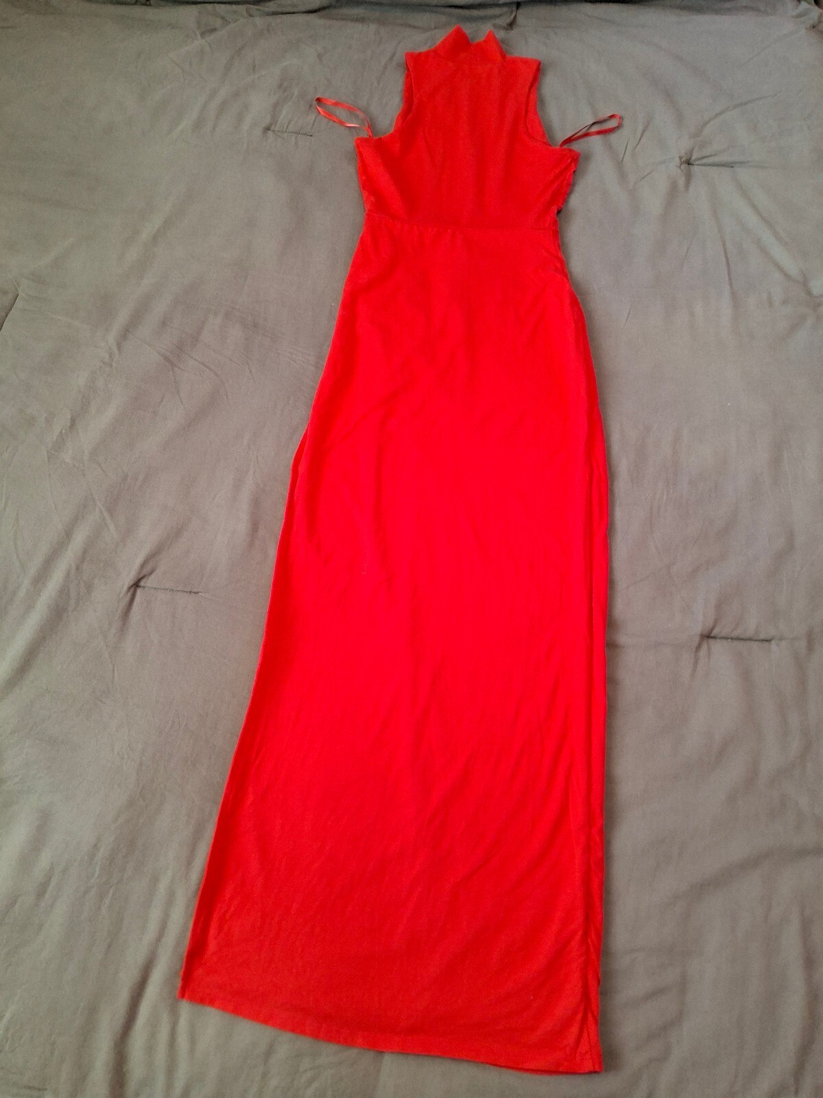 Superdown Red Mock Neck Ruched Slit Maxi Dress Revolve XS