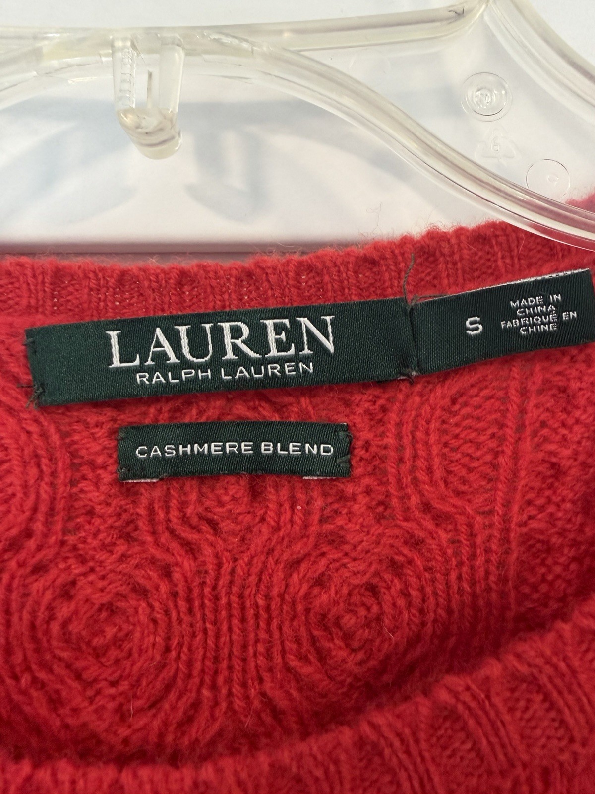Lauren Ralph Lauren Red Cable Knit Cashmere Wool Crew Neck Sweater Dress S