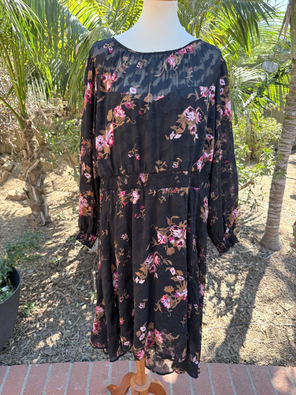 Lane Bryant Boho-Chic Floral Midi Dress Sheer Long Sleeve Size 24 Whimsigoth