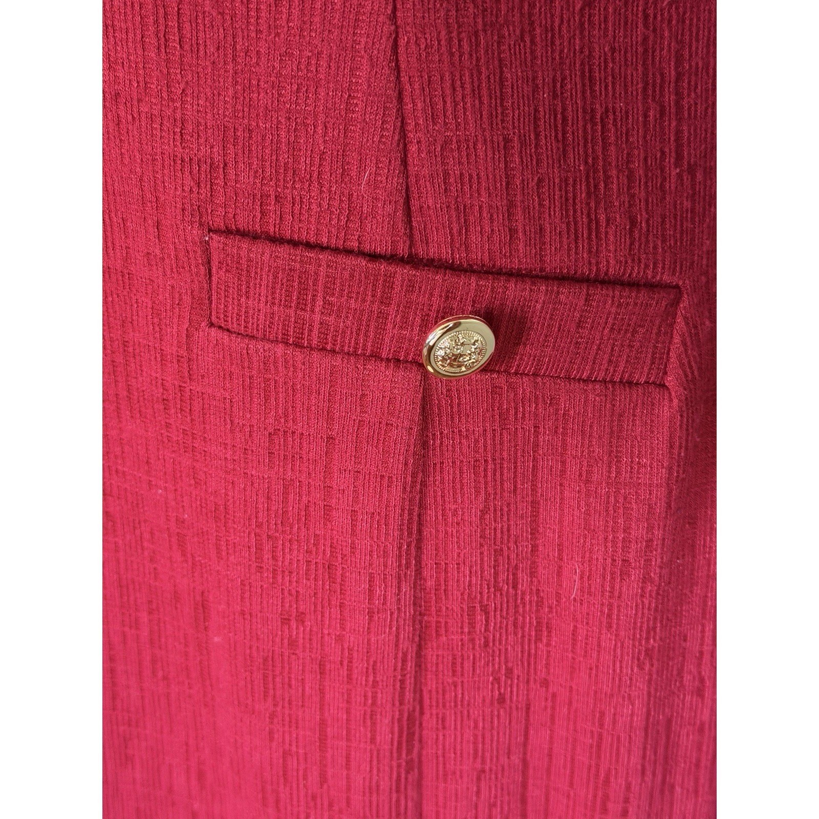 Office Siren Red Career Shift Dress Office Conference Pencil gold Buttons Sz 14