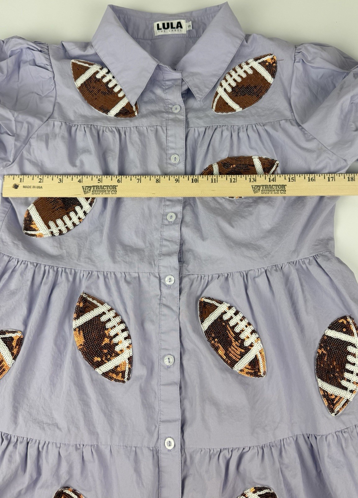 Lula Babydoll Lavender Football Sequin Embellish Game Day Dress Sz. S
