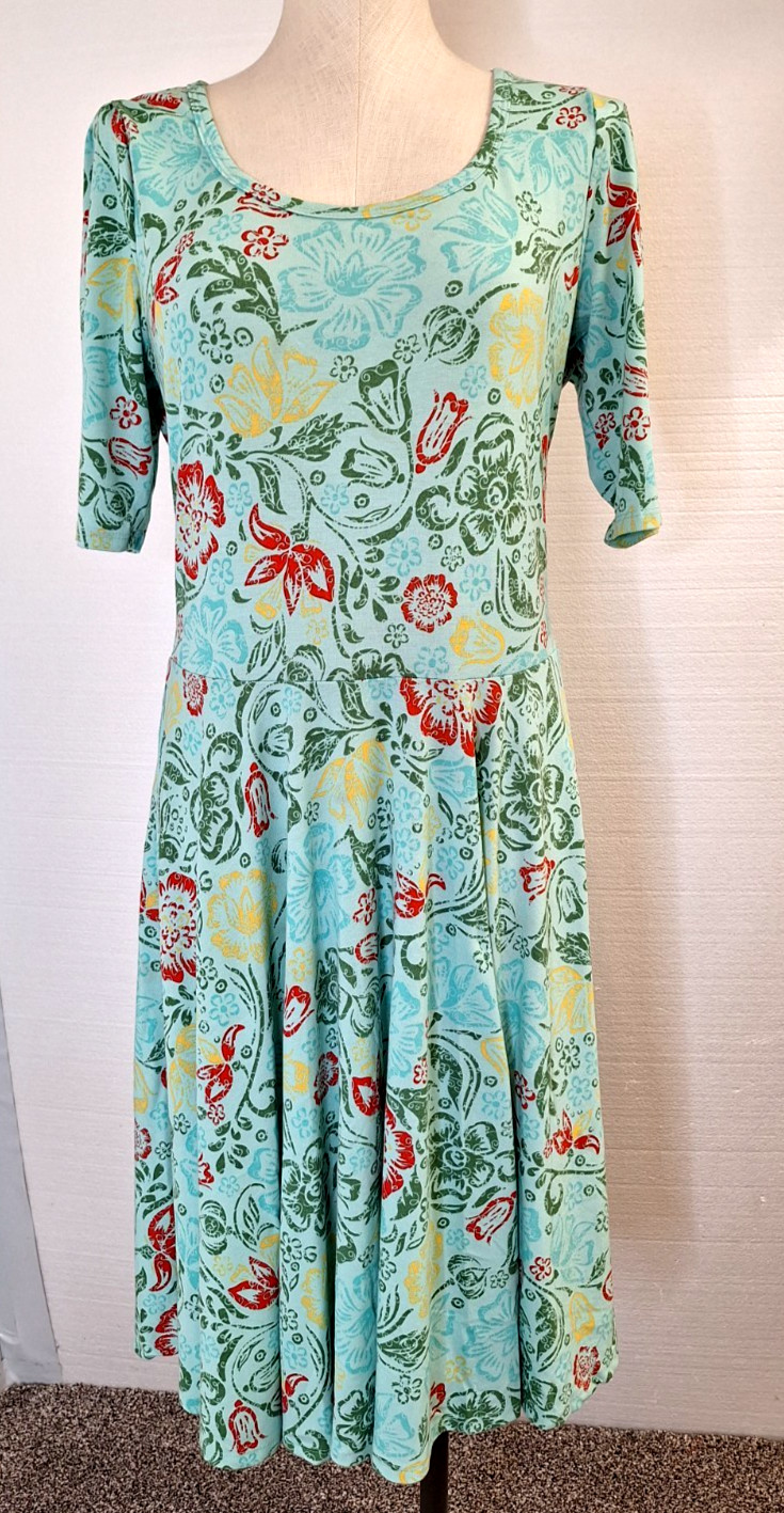 LuLaRoe Dress XL Colorful Floral 1/2 Sleeve Below Knee Length A-Line