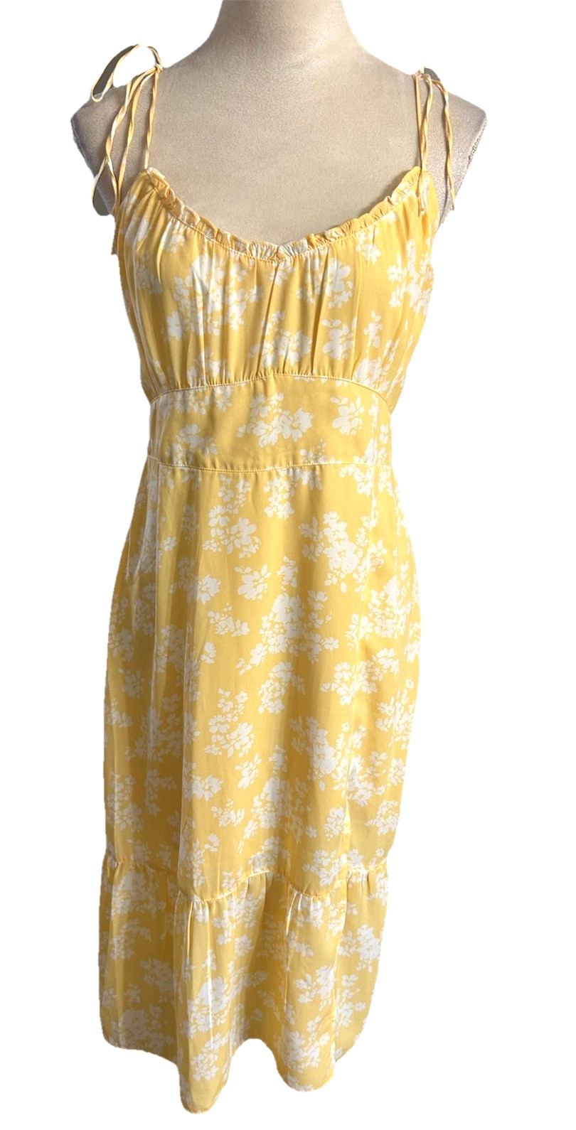 Abercrombie & Fitch Size M Floral Yellow Spaghetti Strap Smocked Ruched Sundress