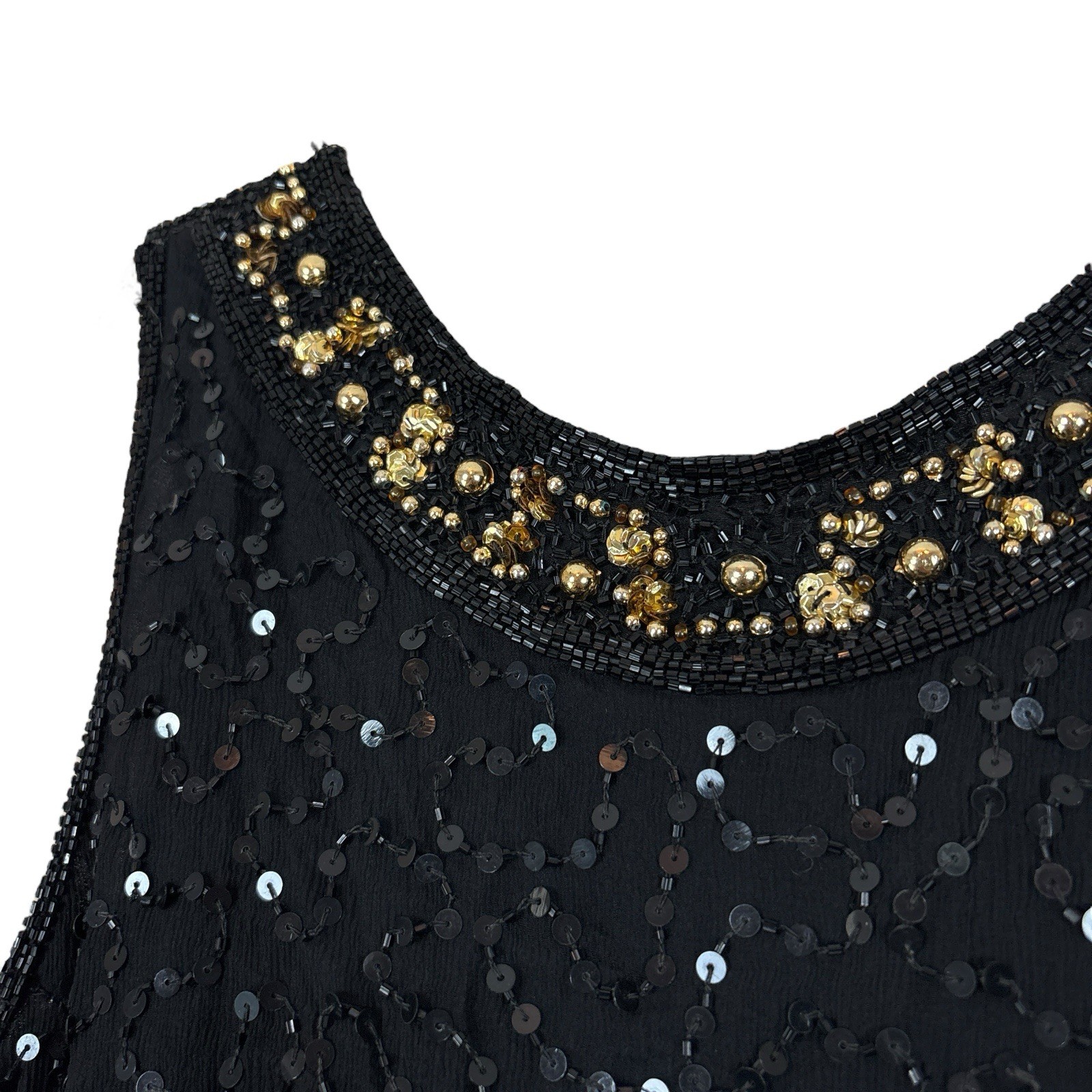 Stenay Silk Beaded Sequined Bow Low Back Long Evening Dress Black Gold Size 4