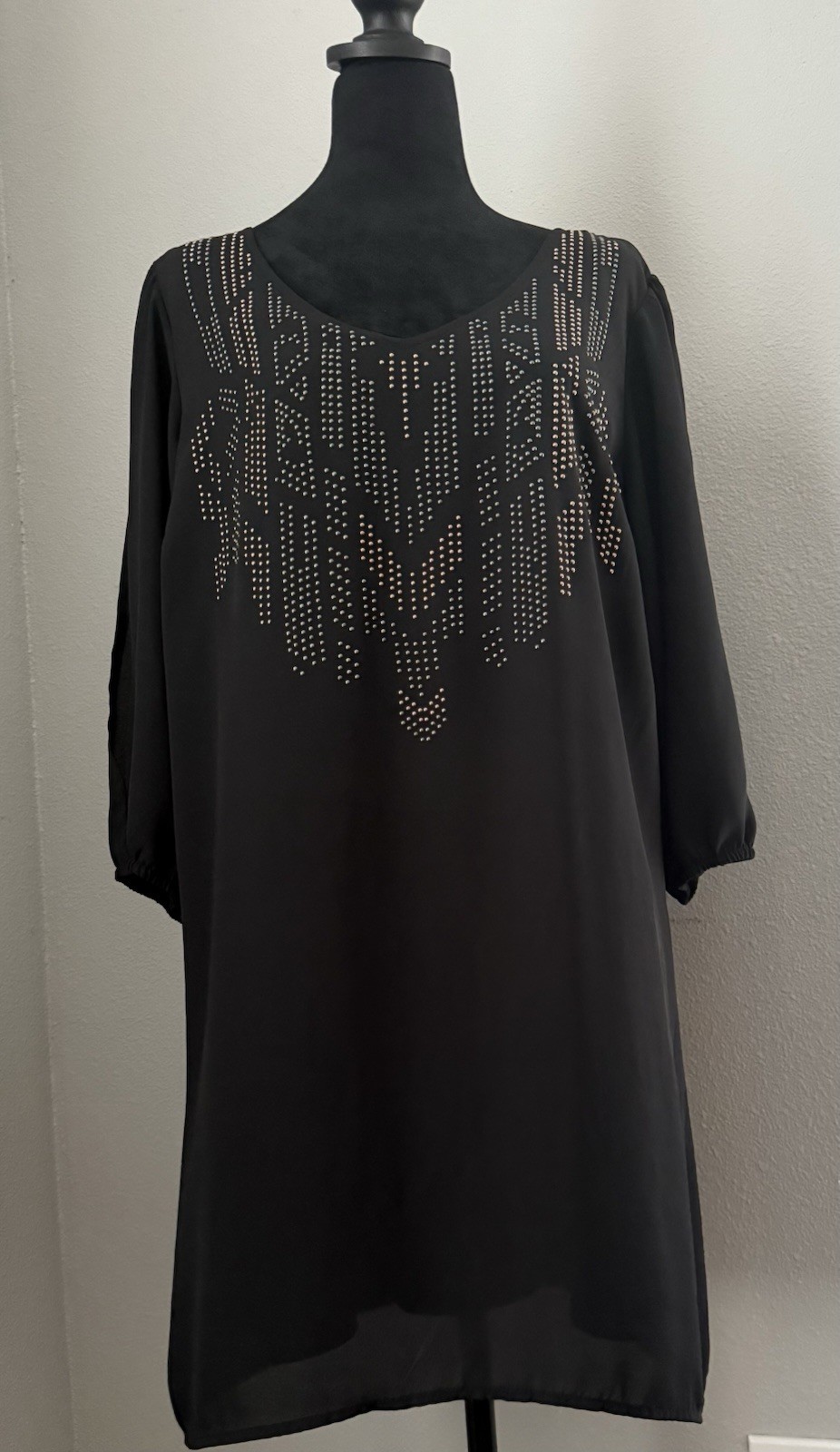 BeBop, Long Sleeve Dress With Silver And Rose Gold Studded Detailing, Size XL