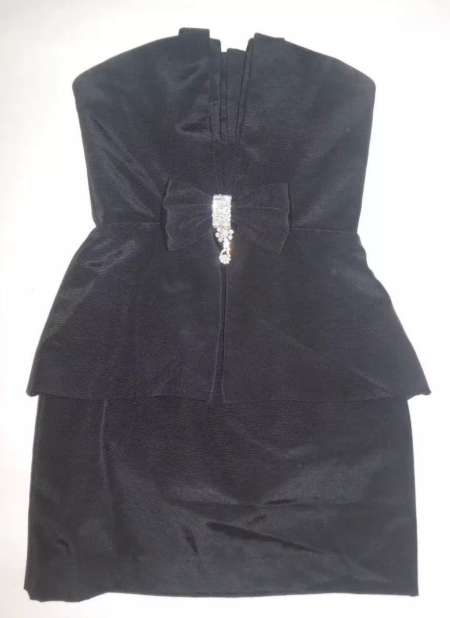 A.B.S. COLLECTION WOMENS DRESS BLACK STRAPLESS BOW JEWELED DRESS SIZE 2