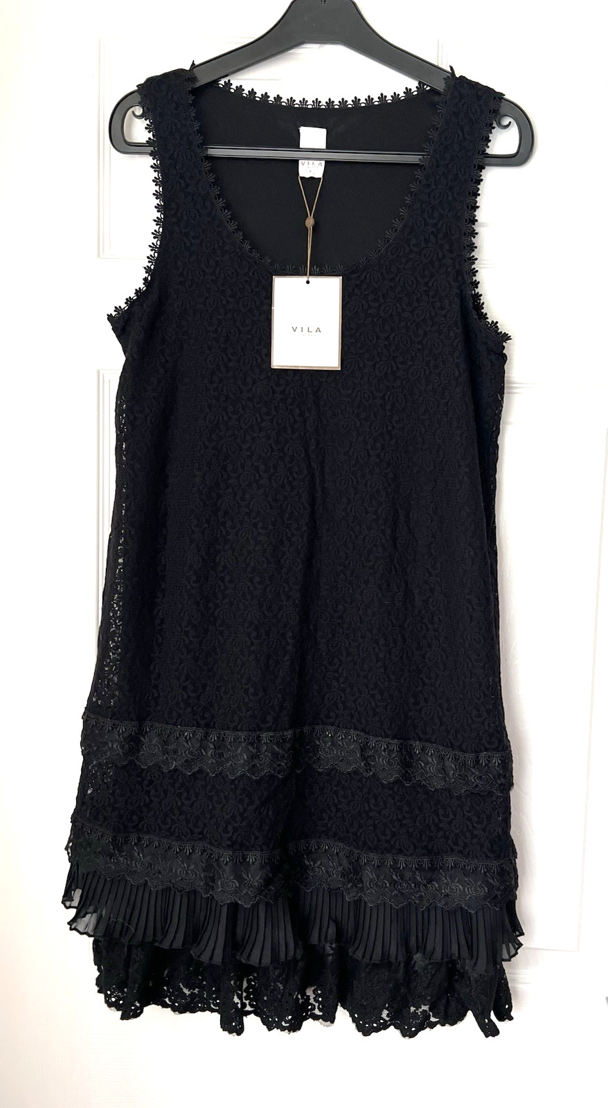 VILA Black Lace Layered Sleeveless Fit & Flare Dress Ladies UK 10 (Medium)